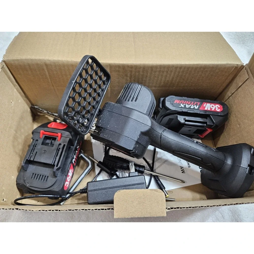Taibid Mini Chainsaw Hand Held Cordless W Battery Charger Xtra Chain & Instructi